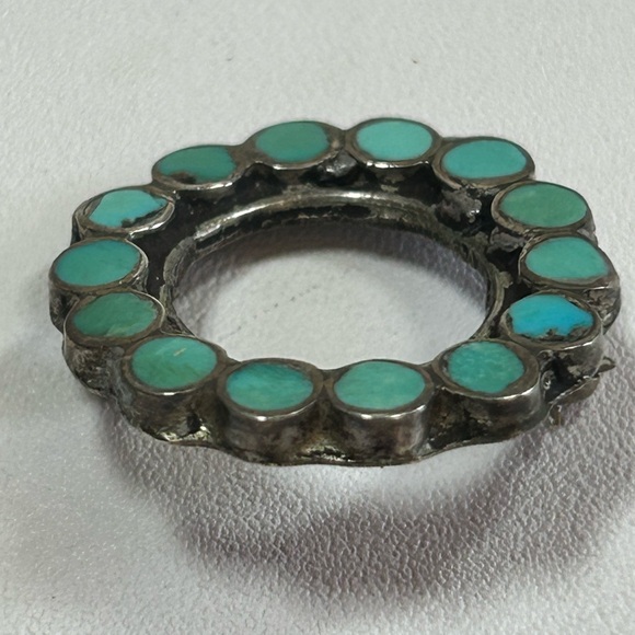 Vintage Native TURQUOISE Inlay and Sterling Silver 925 PIN BROOCH Zuni - Picture 2 of 7